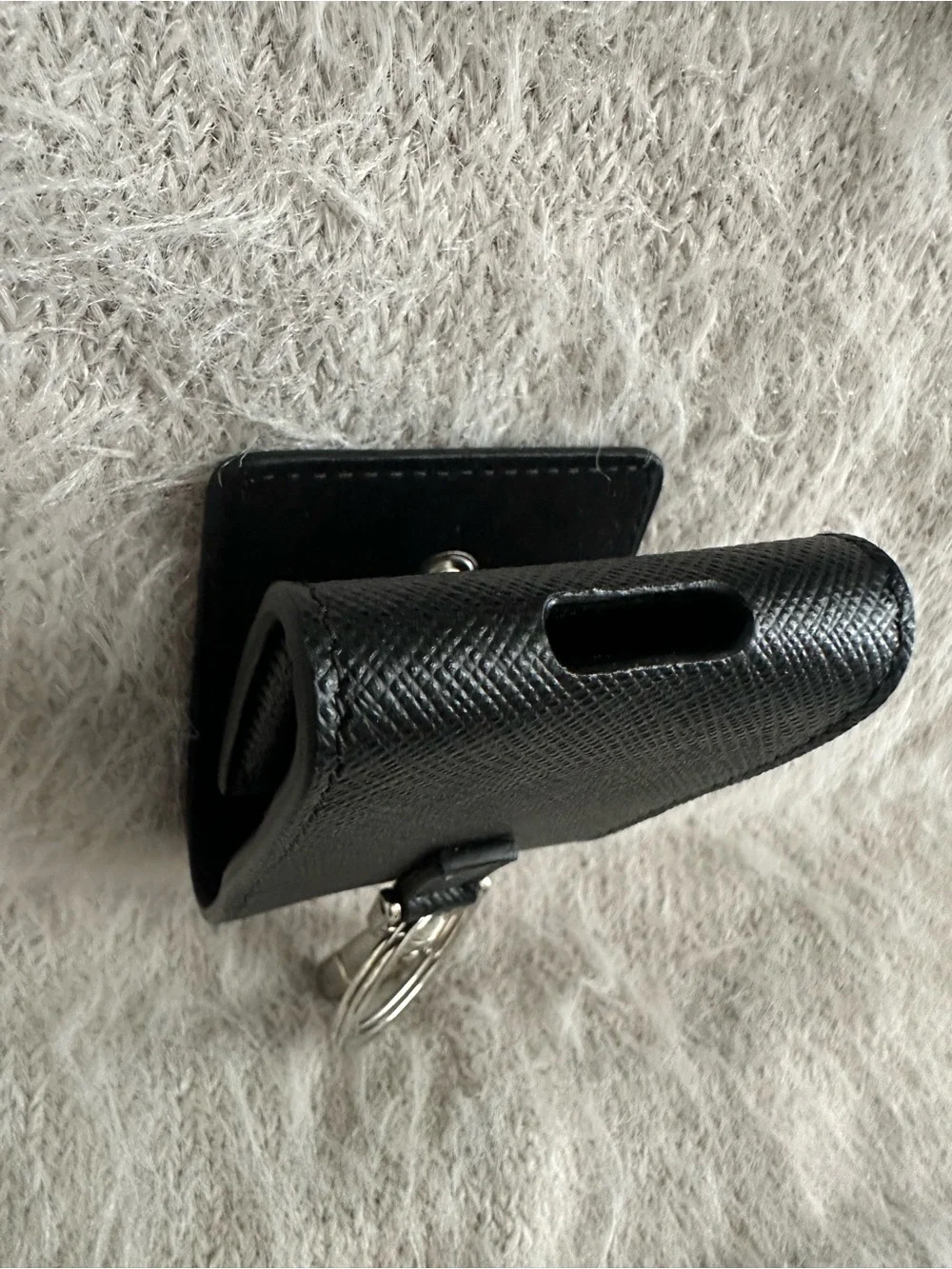 Prada Saffiano Leather AirPods Case Keychain Nero Black 2TT133